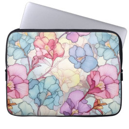 Söt Pastel Blommigt Glas Rosa och blått Laptop Fodral