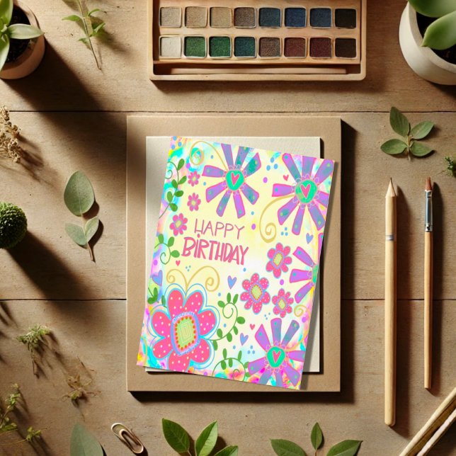 Söt Pastel Blommigt Grattis på födelsedagen Trendi Kort (Skapare uppladdad)