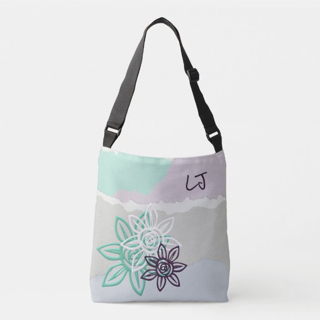 Söt Pastel Blommigt Monogrammed Tote Bag Axelväska (Framsida)