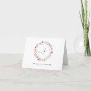 Söt Pastel Blommigt Utandning Monogram Personlig Anteckningskort