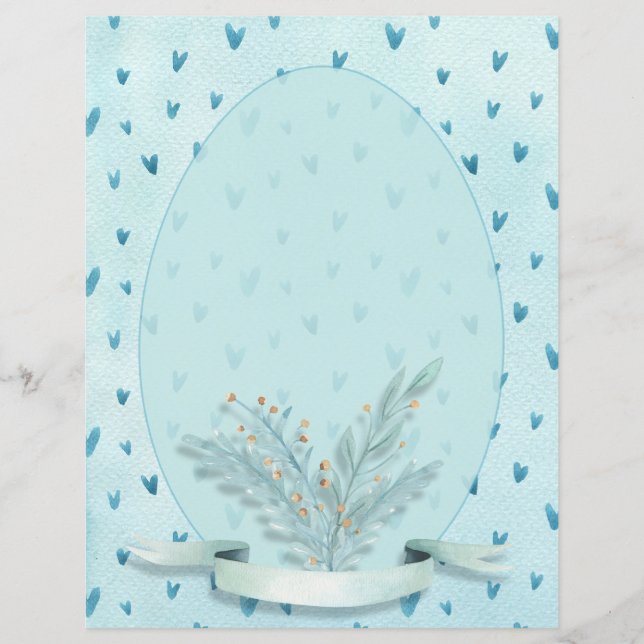 Söt Pastel Blue Hearts Watercolor Stationery (Framsida)