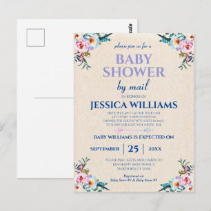 Söt Pastel Boho Blommigt Baby Shower by Mail Vykort