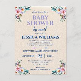 Söt Pastel Boho Blommigt Baby Shower by Mail Vykort