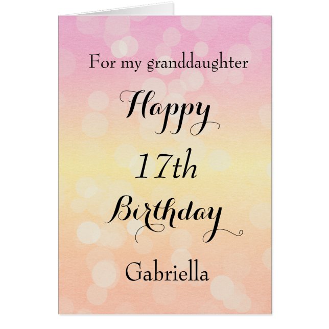 Söt Pastel Bokeh 17:e födelsedagen Hälsningskort (Framsidan)