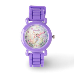 Söt Pastel Butterfly Fairy in Blomsterträdgård Armbandsur
