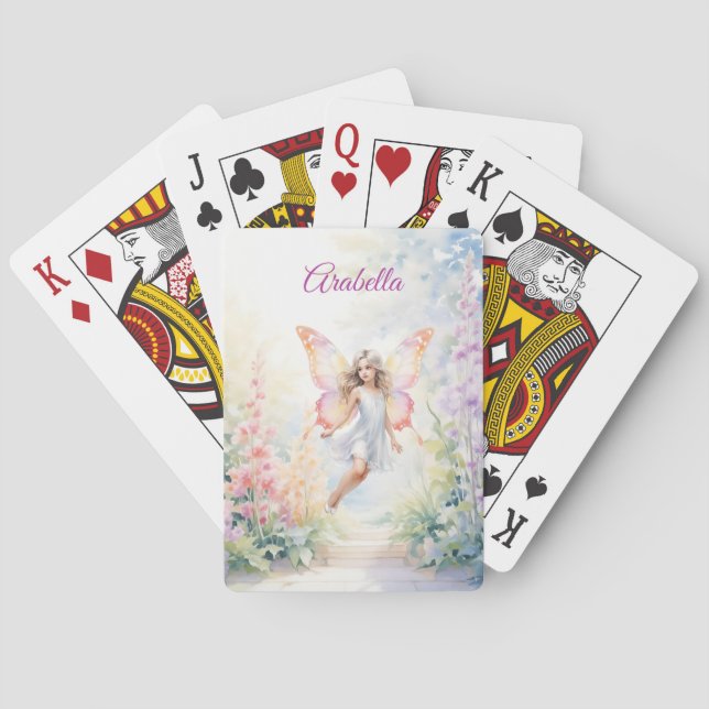 Söt Pastel Butterfly Fairy in Blomsterträdgård Casinokort (Baksidan)