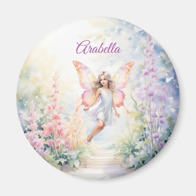 Söt Pastel Butterfly Fairy in Blomsterträdgård Magnet (Framsidan)