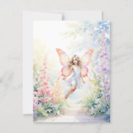 Söt Pastel Butterfly Fairy in Blomsterträdgård Vykort