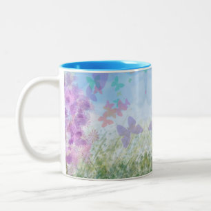 Söt Pastel Butterfly Garden Två-Tonad Mugg