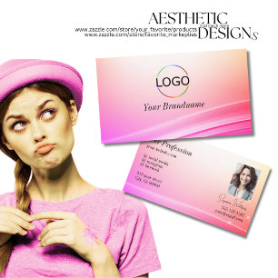 Söt Pastel Colorful Curved Logotyp och foto Visitkort