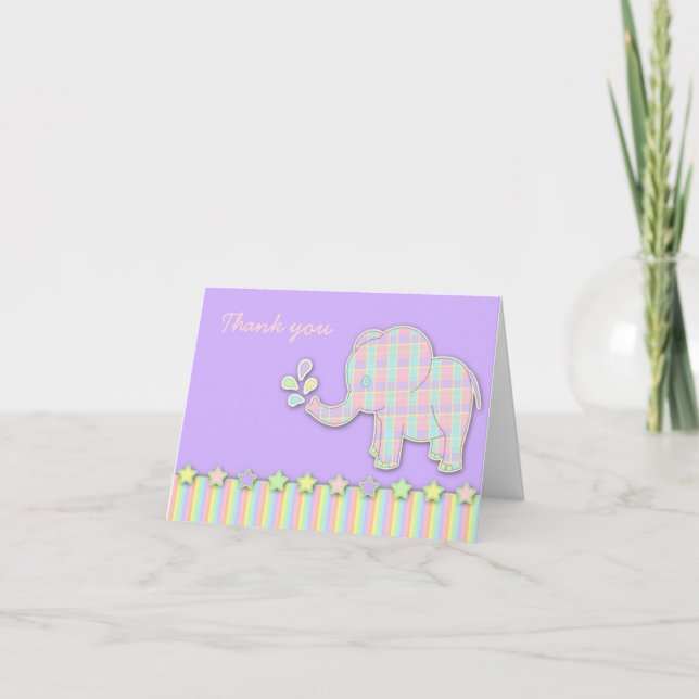 Söt Pastel Elephant Baby Shower Tack för ditt kort (Framsida)
