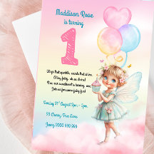 Söt Pastel Fairy 1:a födelsedagsinbjudan