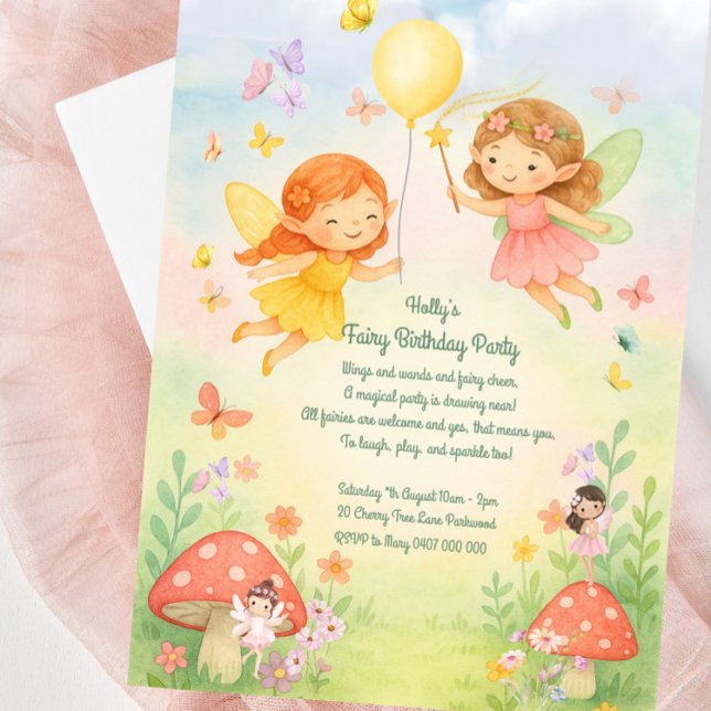 Söt Pastel Fairy Birthday-inbjudan för flickor Inbjudningar (Cute Fairy Birthday Invitation For Little Girls)