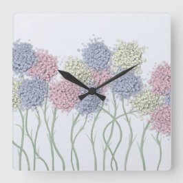 Söt Pastel Färgad Flowers Fyrkantig Klocka