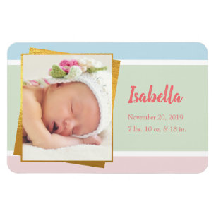 Söt Pastel Flicka Photo Birth Stat Magnet
