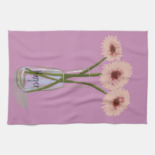 Söt Pastel Gerbera Flower +eget namn Kökshandduk