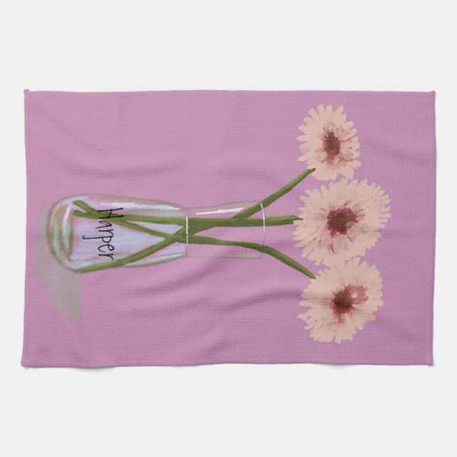 Söt Pastel Gerbera Flower +eget namn Kökshandduk (Horisontell)