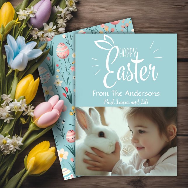 Söt Pastel Glad påsk Anpassningsbar Photo Julkort (Pretty Pastel Happy Easter Custom Photo Holiday Card)