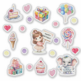 Söt Pastel Grattis på födelsedagen Stickers Klistermärken