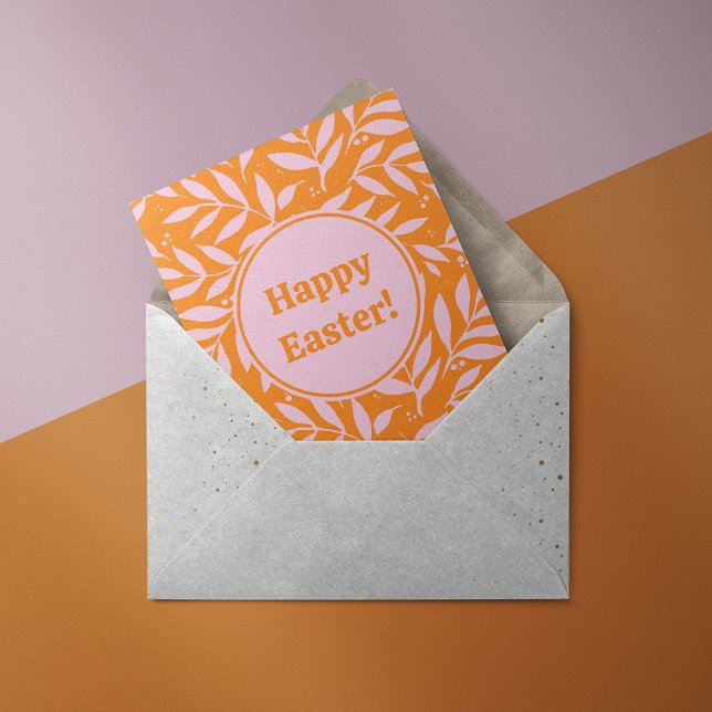 Söt pastel grenar - orange och rosa Påsk Julkort (Skapare uppladdad)