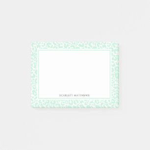 Söt Pastel Leopard Skriv ut Mönster Mint Namn Post-it Block
