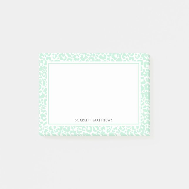 Söt Pastel Leopard Skriv ut Mönster Mint Namn Post-it Block (Framsida)