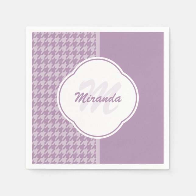 Söt Pastel Lila Houndstooth Monogram och Namn Pappersservett (Framsidan)