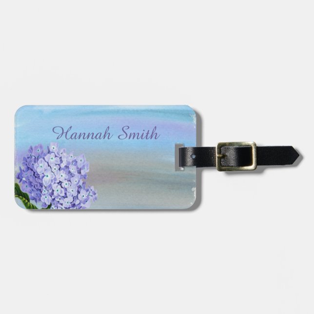 Söt Pastel Lila Hydrangea Watercolor Bagagebricka (Horisontell Framsida)