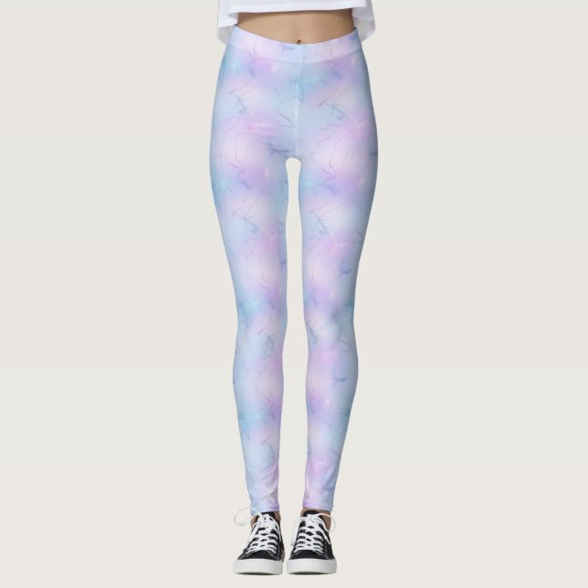 Söt Pastel Marble Lavender Himmel Blue Rosa Leggings (Framsida)