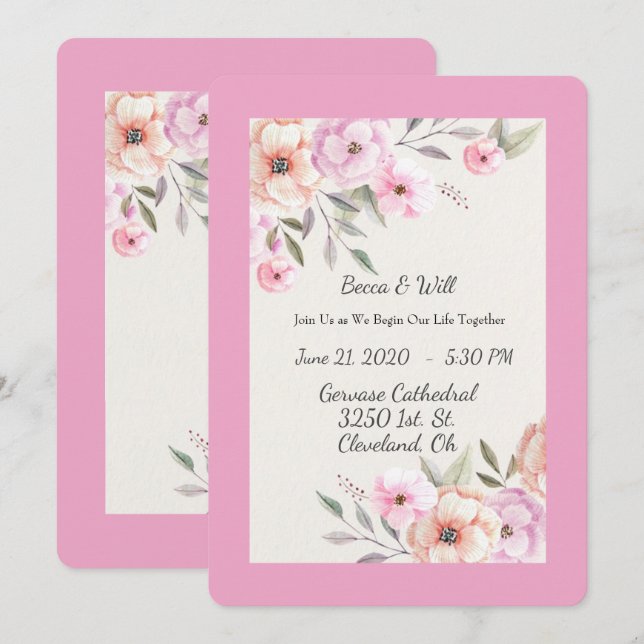 Söt Pastel Petals Inbjudningar (Fram/baksida)