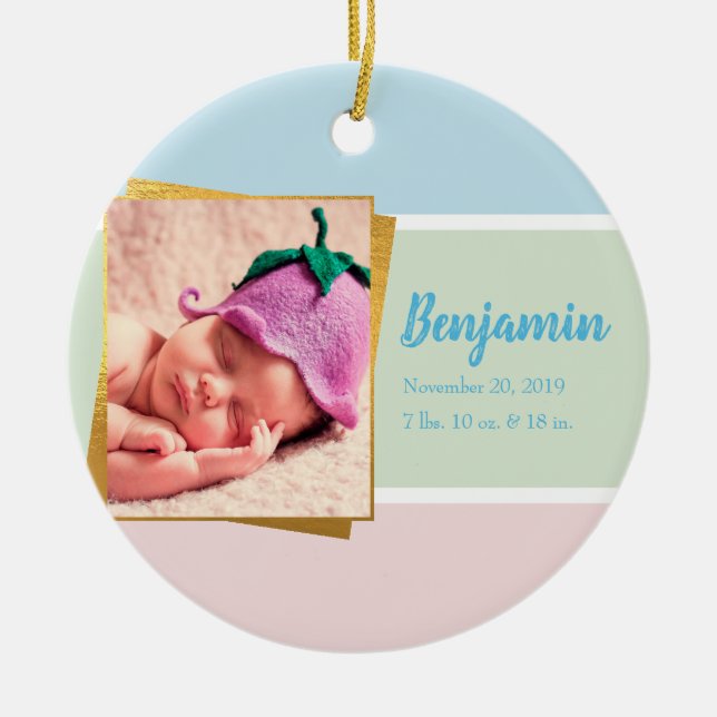 Söt Pastel Pojke Photo Birth Stat Julgransprydnad Keramik (Framsidan)
