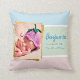 Söt Pastel Pojke Photo Birth Stat Kudde