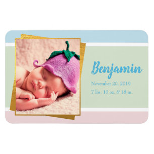 Söt Pastel Pojke Photo Birth Stat Magnet