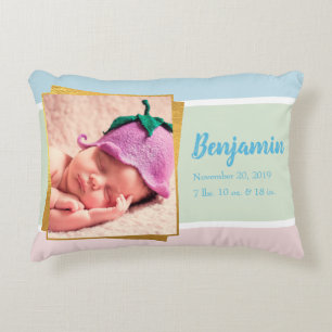 Söt Pastel Pojke Photo Birth Stat Prydnadskudde