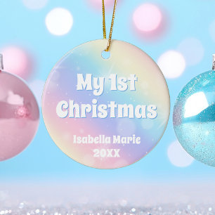 Söt Pastel Rainbow Anpassningsbar Min första jul Julgransprydnad Keramik
