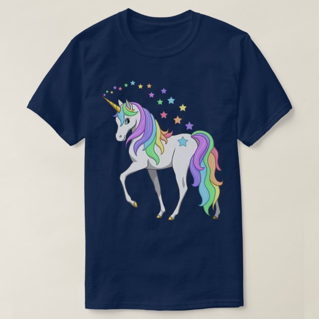 Söt Pastel Rainbow Färg Unicorn Stars T Shirt (Design framsida)