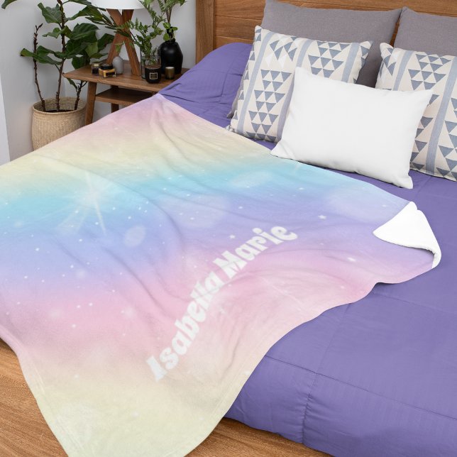 Söt Pastel Rainbow Gnistra Girly Monogram Kids Fleecefilt (Skapare uppladdad)