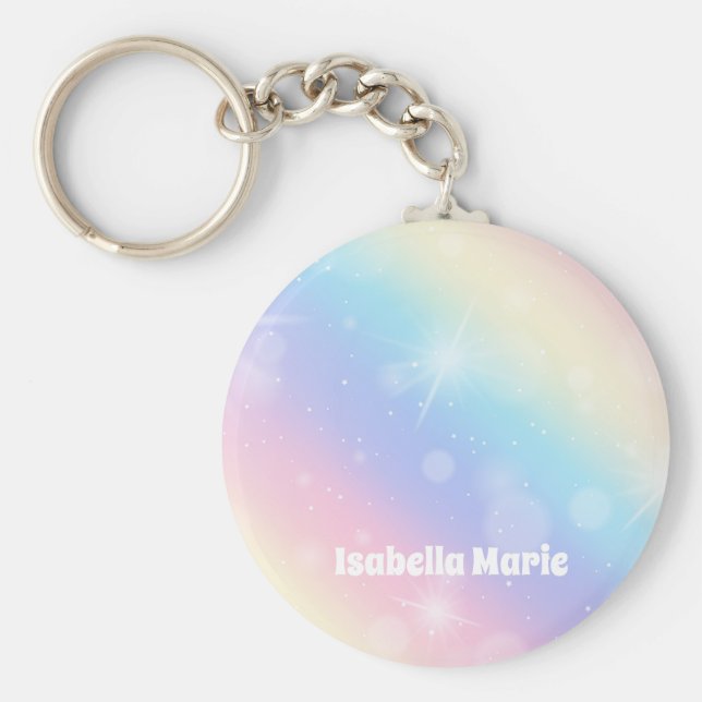 Söt Pastel Rainbow Gnistra Girly Personlig Nyckelring (Framsidan)