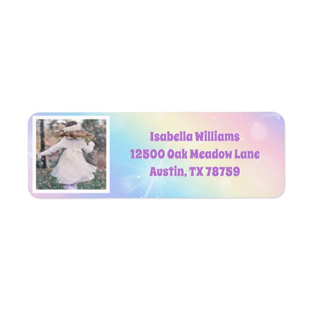 Söt Pastel Rainbow Gnistra Kids Photo Returadress Etikett (Framsidan)