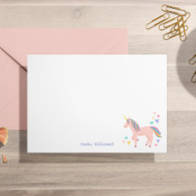 Söt Pastel Rainbow Unicorn Kids Personal Note