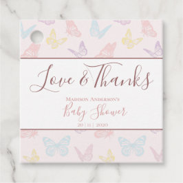 Söt Pastel Rosa Butterfly Baby Shower Tack Gåvor Etiketter
