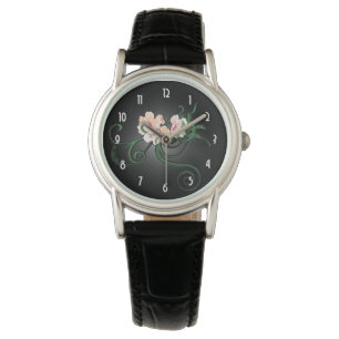 Söt Pastel Rosa Flowers on Black Armbandsur