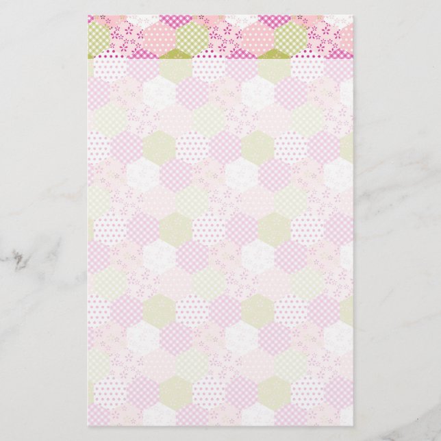 Söt Pastel Rosa Grönt Patchwork Quilt Design Brevpapper (Framsida)