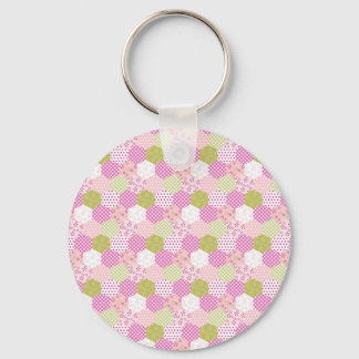 Söt Pastel Rosa Grönt Patchwork Quilt Design Nyckelring