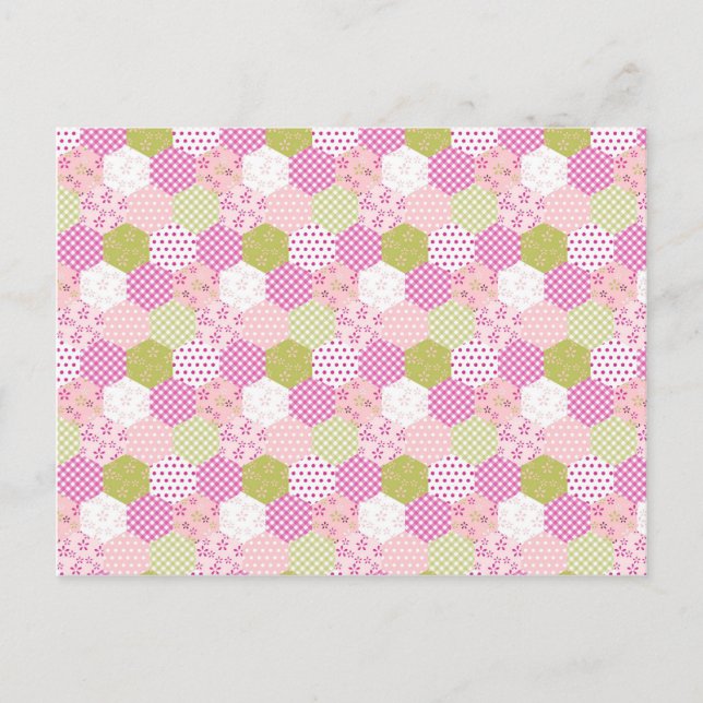 Söt Pastel Rosa Grönt Patchwork Quilt Design Vykort (Framsida)