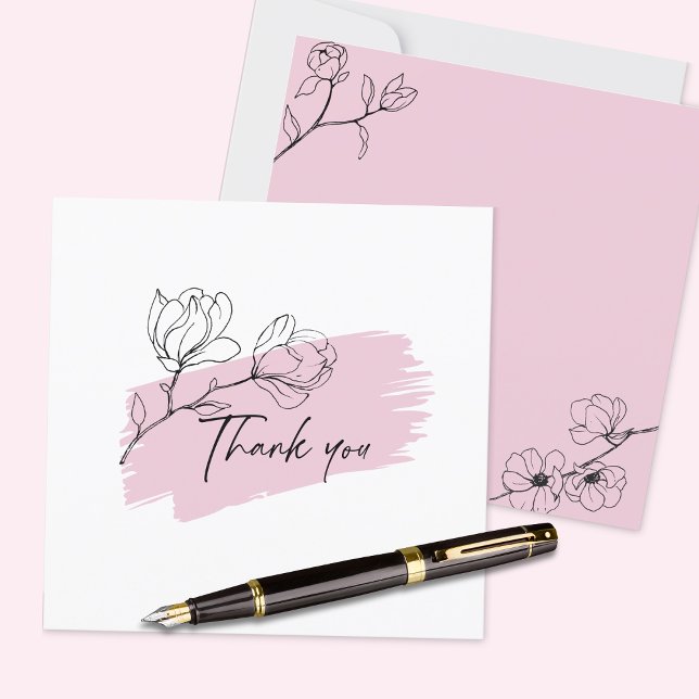 Söt Pastel Rosa Magnolia Flat Tack Kort (This elegant thank you with its feminine touch is available in several styles and sizes. )