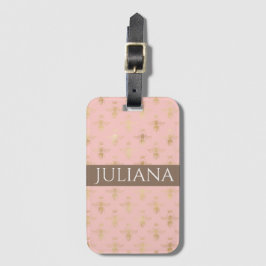 Söt Pastel Rosa och Guld Queen Bee Luggage Tag Bagagebricka