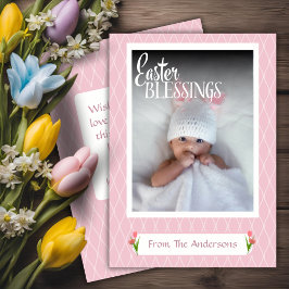 Söt Pastel Rosa Påsk Blessings Anpassningsbar Foto Julkort