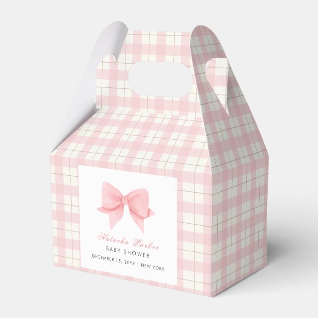 Söt Pastel Rosa Play Gingham Bow Baby Shower Presentaskar (Framsidan Sidan)