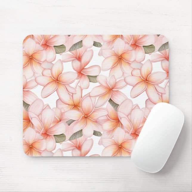 Söt Pastel Rosa Plumeria Frangipani Blommigt Musmatta (Med mus)
